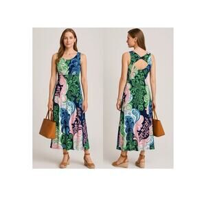Talbots Paisley Floral Maxi Dress Women’s LP Petite Sleeveless Size Cut Out Back